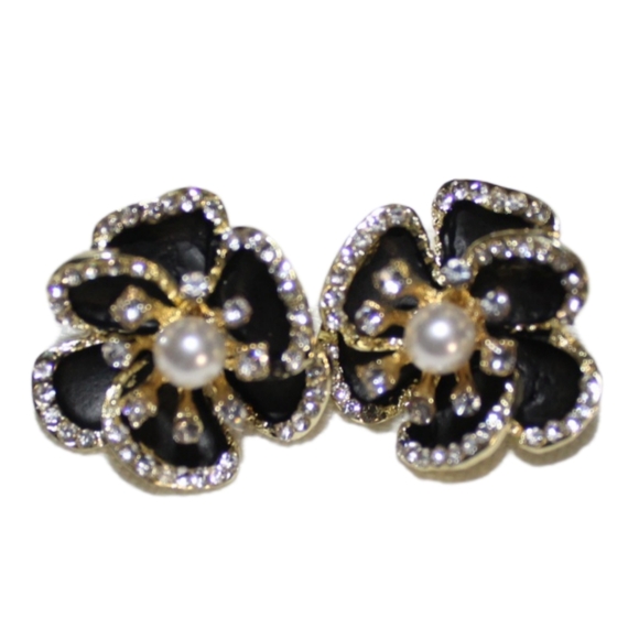 Rhinestone Flower Pearl Earrings - Picture 10 of 16